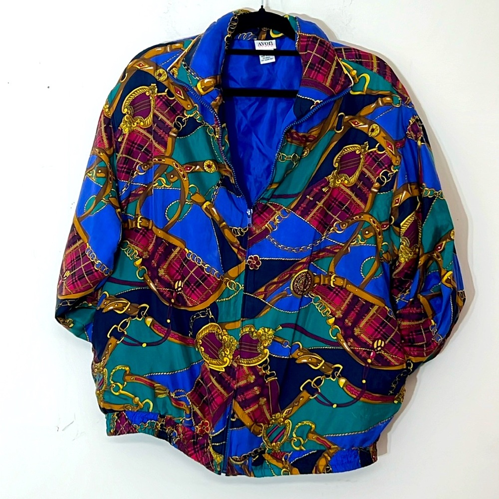 🌞 Avon vintage 90s silk nautical print track running windbreaker jacket women M